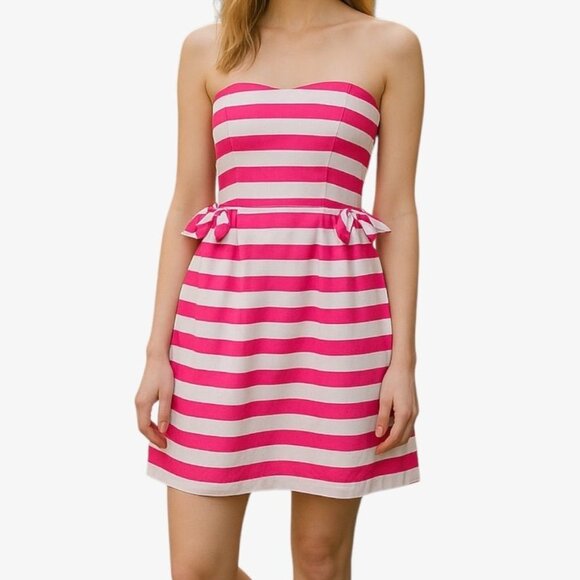 Lilly Pulitzer Azalea Maybell Dress 4 Swizzle Stripe Pink White Peplum EUC Party - Picture 1 of 9